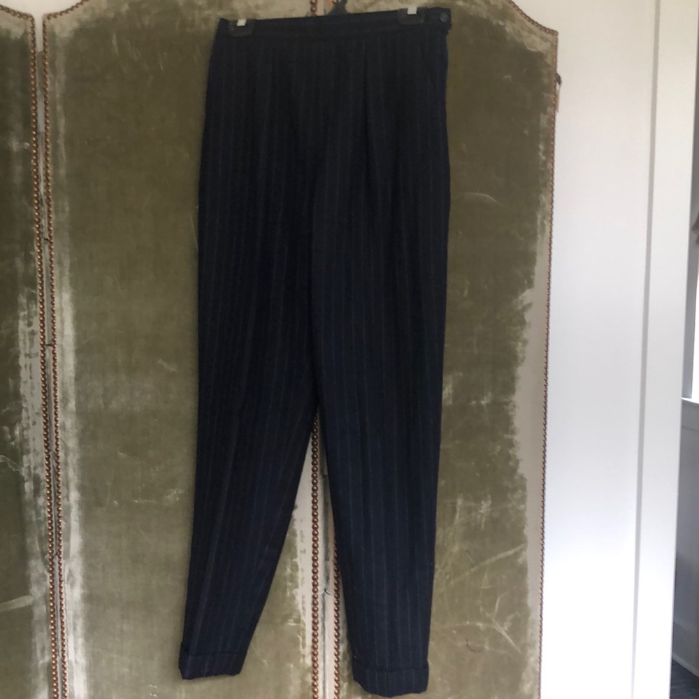 Pin stripe wool stovepipe pants in navy